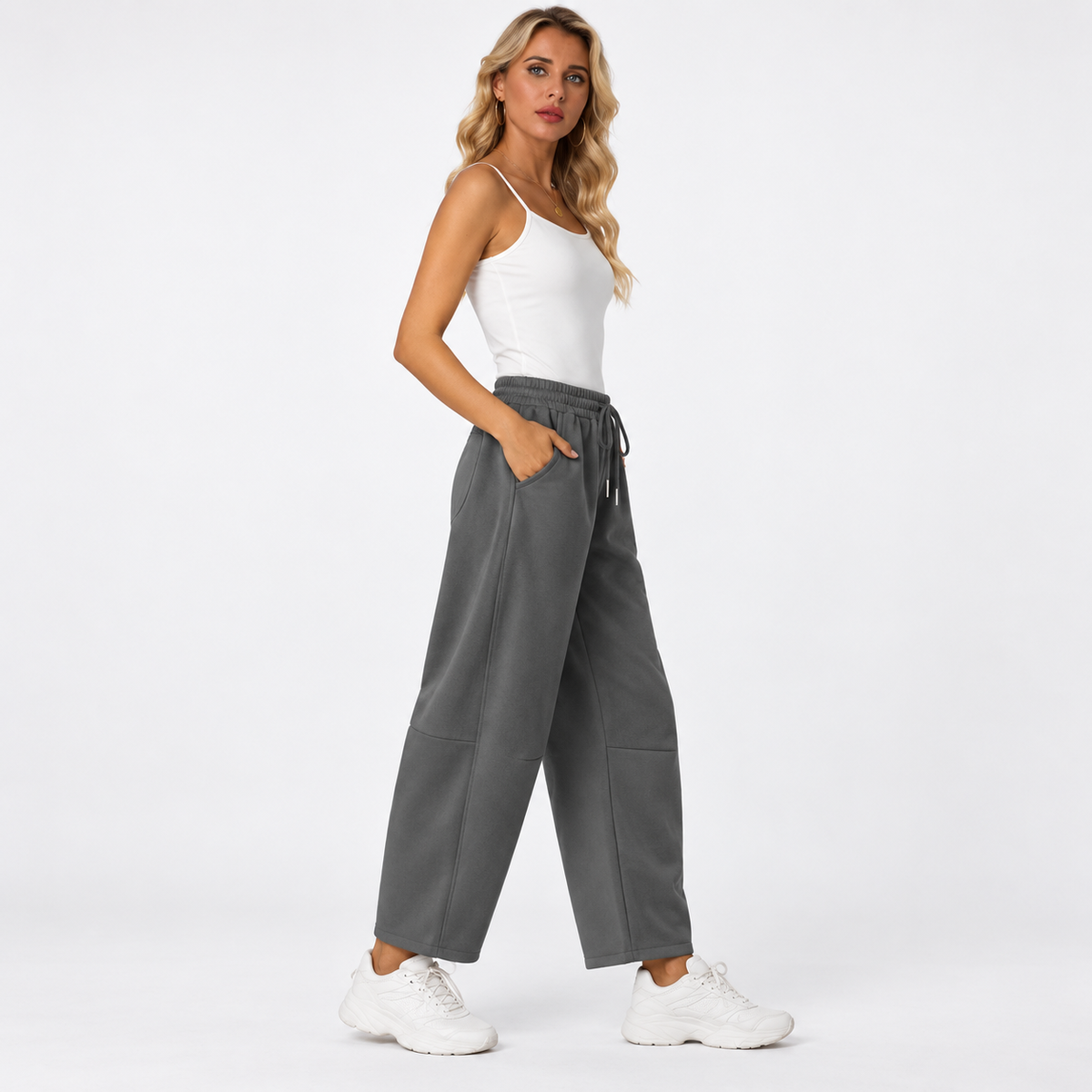 Women's Relaxed Barrel-Leg Ankle Pants - front view