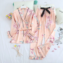 Women's Long-Sleeve Silk Nightgown & Trouser Set - model wearing