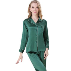 Women's Green Silk Pajama Set - front view