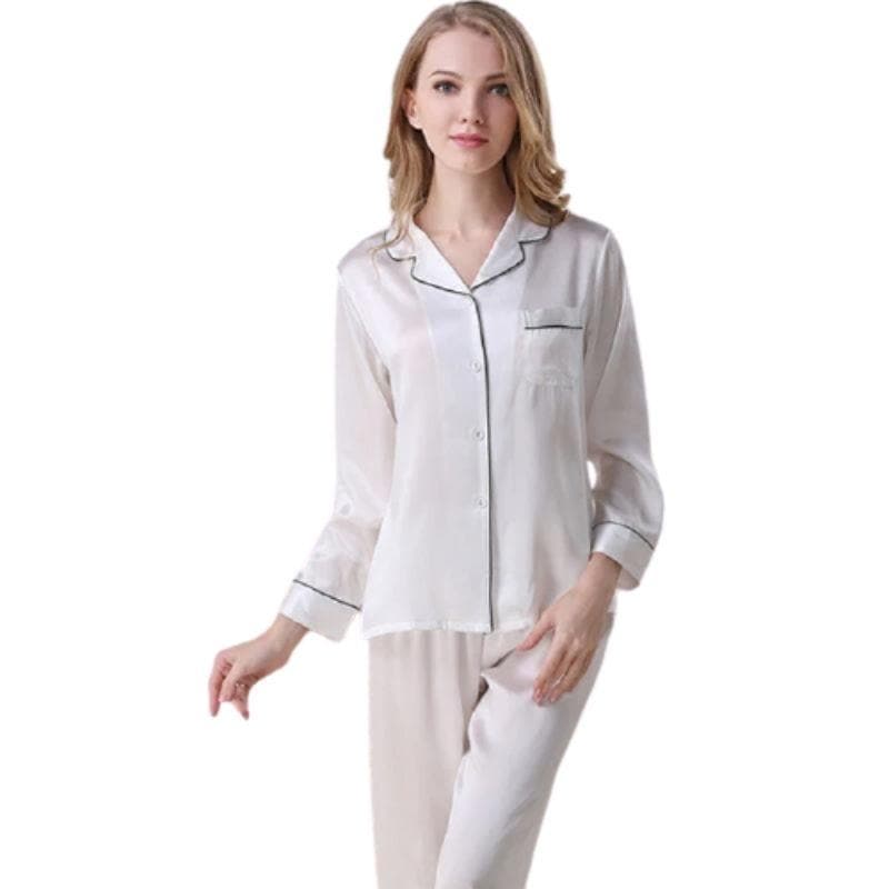 Women's Muted Blue Silk Pajama Set - front view