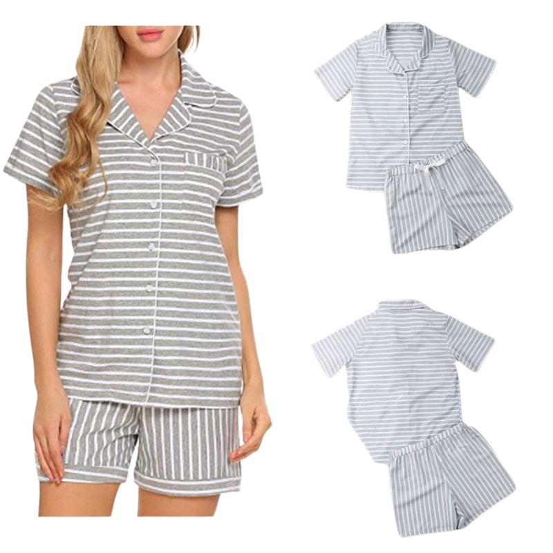 Women's Grey Stripe Pajama Set - front view