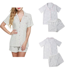 Women's White Polka Dot Pajama Set - front view