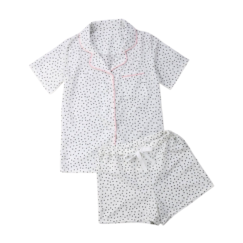 Women's White Polka Dot Pajama Set - back view