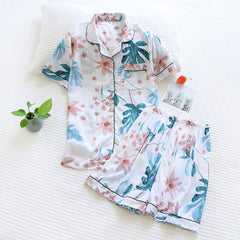 Women's Cotton Leaf Print Pajamas Set - model wearing