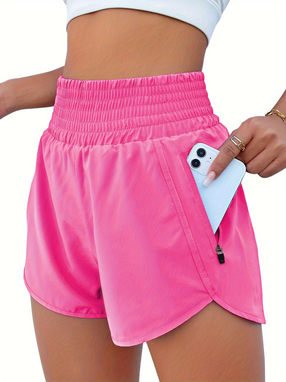 Women's High-Waisted Running Shorts with Pockets - front view