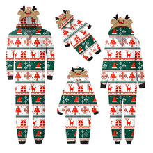 Load image into Gallery viewer, White and Green Jumpsuit with hoodie Matching family Christmas pyjama Set
