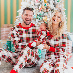 Check Print Round Neck Matching Family Christmas pyjamas Set