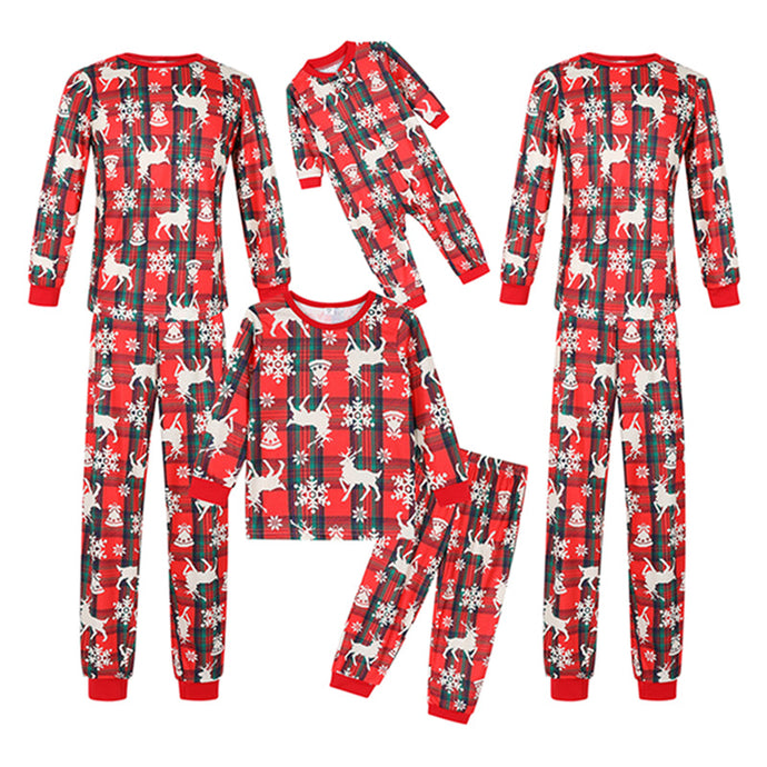 White Christmas on Plaid O Neck Family pyjamas Set