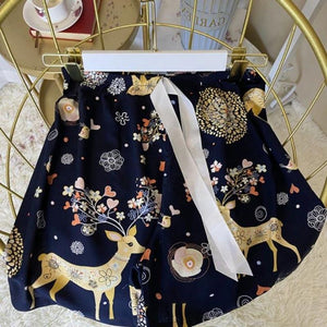 Flower Deer Black Shorts