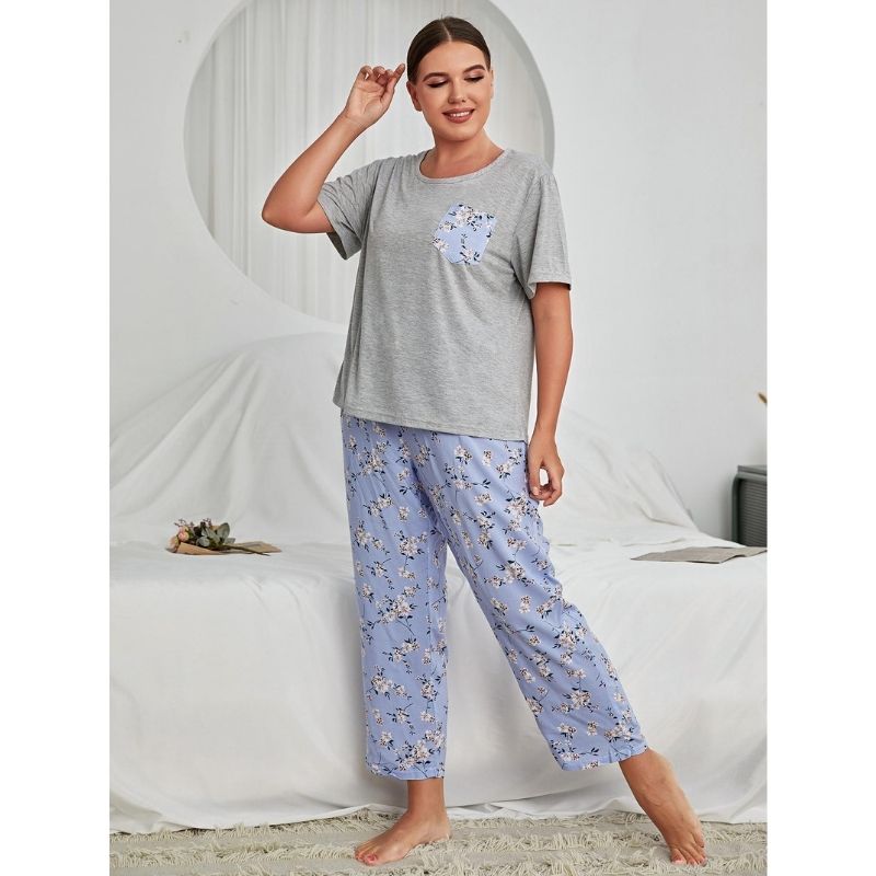 Flower Printed Plus Size Pyjamas Set