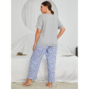 Flower Printed Plus Size Pyjamas Set