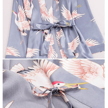 Load image into Gallery viewer, Fog Grey Flamingo 3 Piece Silk Pyjama Set
