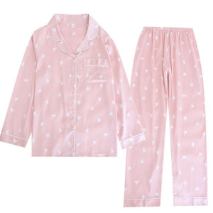 Heart Print Full Sleeve Silk Pyjamas Set