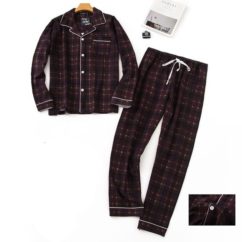 Plaid Cotton long Sleeve Pyjamas Set