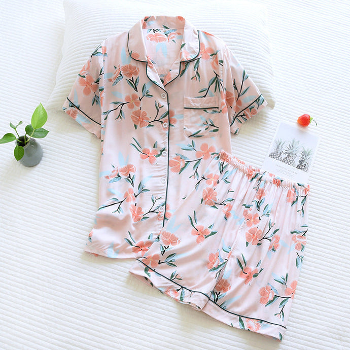 Women's Cotton Short-Sleeved Shorts Pink Pajamas Set