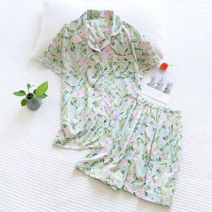 Women Cotton Shorts Green Pajamas Set