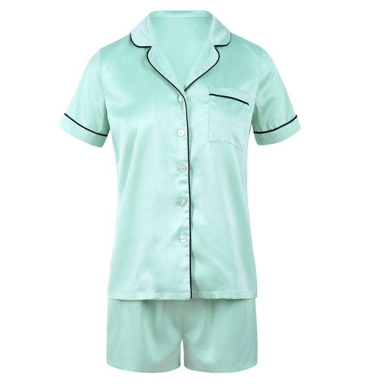 Green Silk Shorts Sleepwear Set for Women