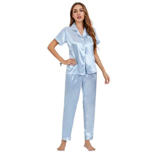 Trim Satin Blouse and Pyjama Set