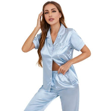 Load image into Gallery viewer, Trim Satin Blouse and Pyjama Set
