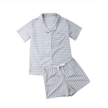 Load image into Gallery viewer, Women Stripe Grey Pyjamas Set
