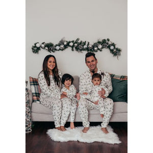 White Christmas Tree V Neck Button Matching Family pyjamas Set